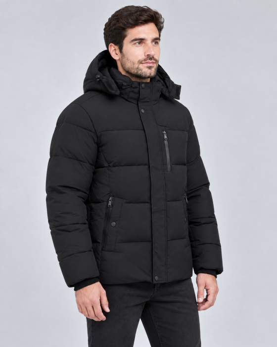 Geaca groasa barbati, anti-vant, material hidrofob, gluga si buzunare cu fermoar negru 2601 [5]