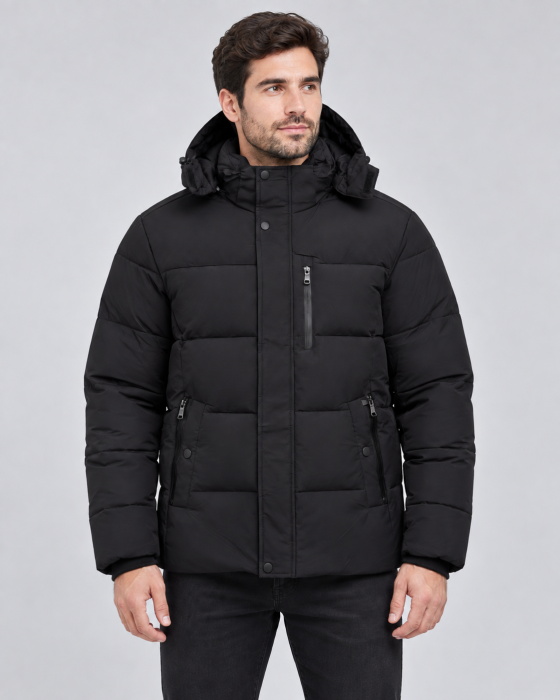 Geaca groasa barbati, anti-vant, material hidrofob, gluga si buzunare cu fermoar negru 2601 [4]