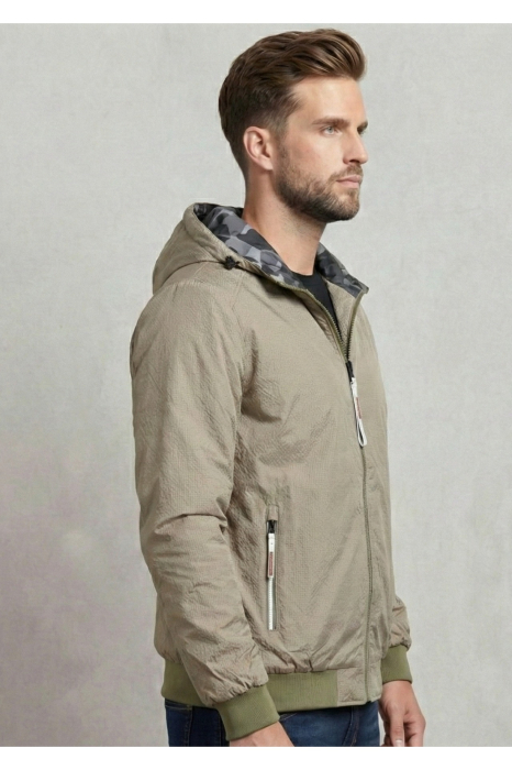 Geaca barbati cu doua fete, gluga fixa si imprimeu montan/uni 62504 [5]