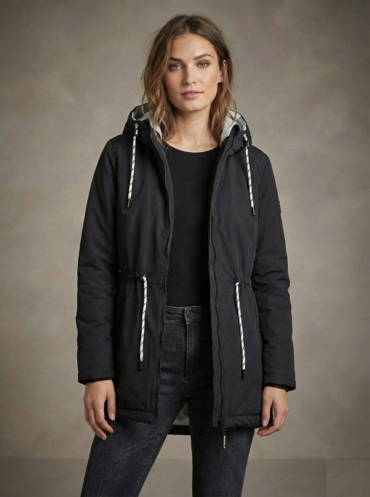 Geaca dama cu gluga detasabila, buzunare, inchidere fermoar, negru 8000 [4]
