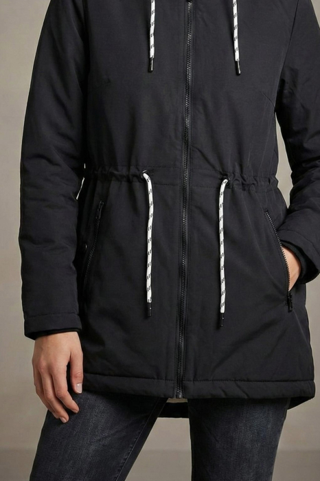 Geaca dama cu gluga detasabila, buzunare, inchidere fermoar, negru 8000 [5]