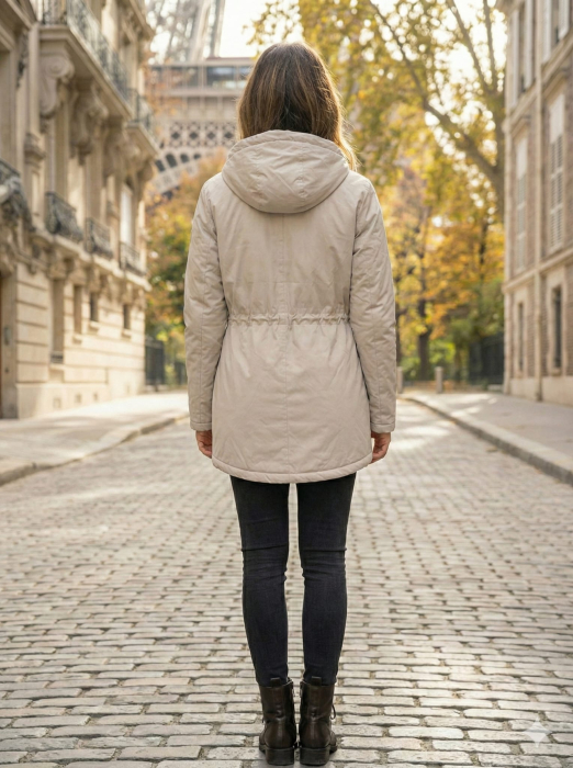 Geaca dama cu gluga detasabila, buzunare, inchidere fermoar, bej 8000 [3]