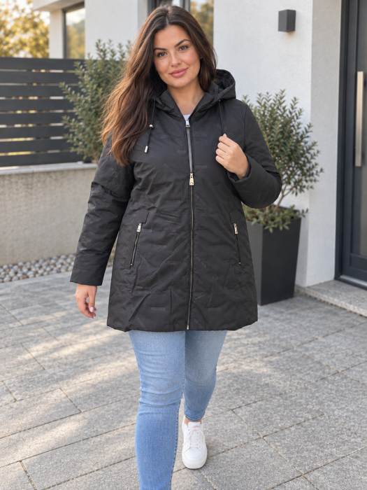 Geaca lunga dama de fas cu gluga , rezistenta la apa si vant, buzunare negru, marime mare 8808 [3]