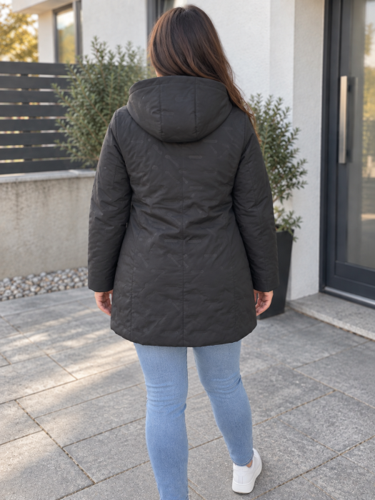 Geaca lunga dama de fas cu gluga , rezistenta la apa si vant, buzunare negru, marime mare 8808 [4]