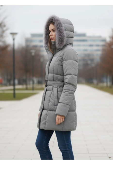 Geaca Dama Groasa de Iarna cu Gluga si Cordon 210 gri [5]