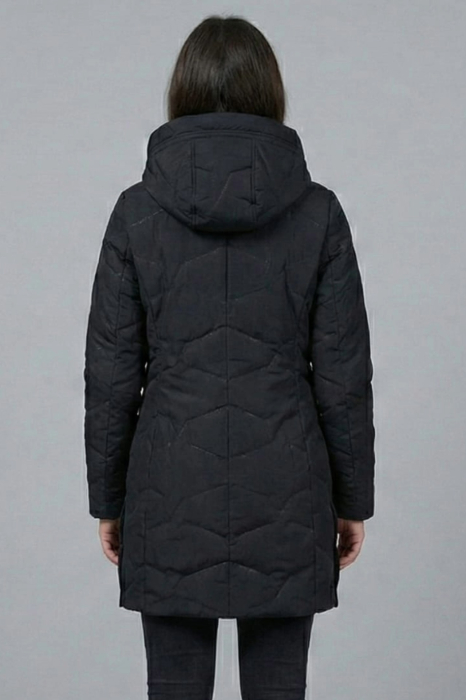 Geaca Dama Lunga Matlasata Neagra cu Gluga si Fermoar 8099 [3]