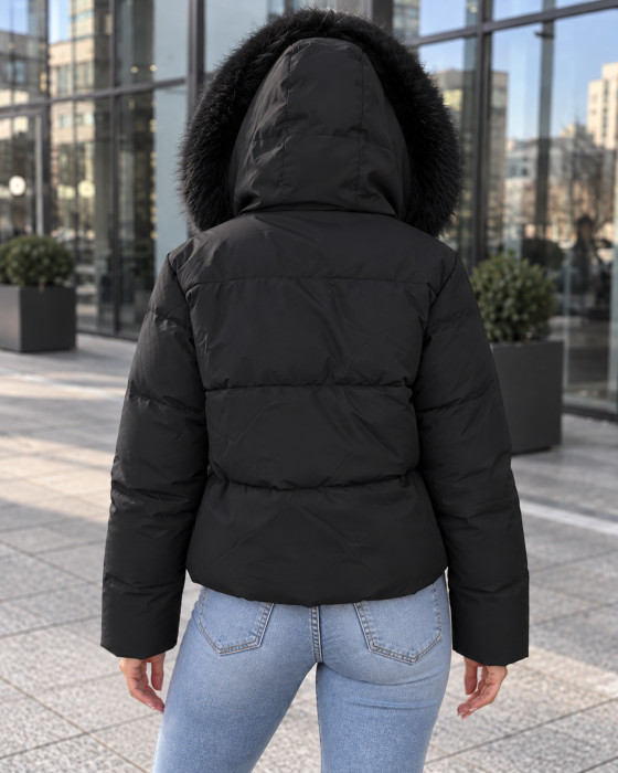 Geaca Dama Iarna cu Gluga Fixa si Blanita Detasabila, Groasa, Croiala Lejera negru 8822 [3]