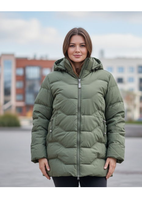 Geaca Dama lunga groasa Verde Gluga detasabila Imblanita si Buzunare 8062-1 marimi mari [3]