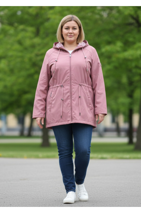 Geaca damacu gluga detasabila, buzunare cu fermoar roz prafuit 8004-4 [1]