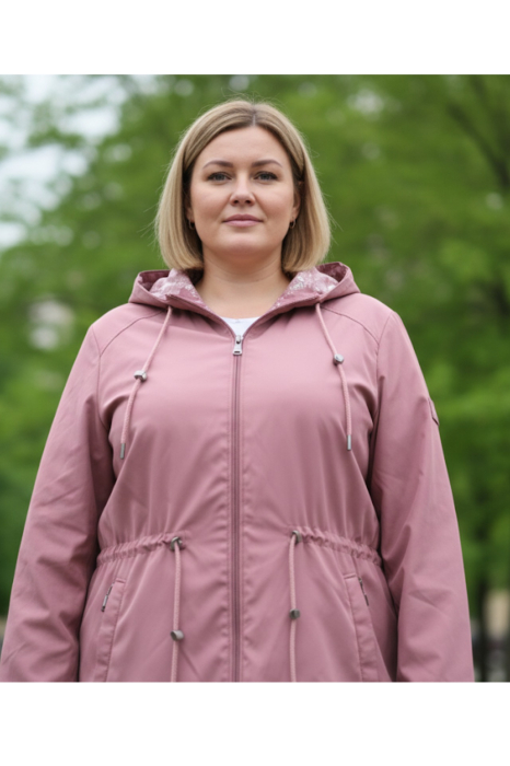 Geaca damacu gluga detasabila, buzunare cu fermoar roz prafuit 8004-4 [2]