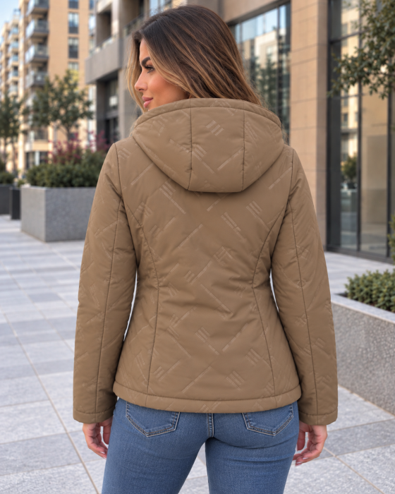 Geaca de Dama Antivant si Rezistenta la Apa cu Gluga, Model Elegant Matlasat, Camel 8805 [4]
