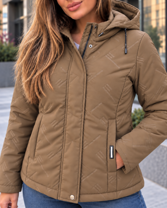 Geaca de Dama Antivant si Rezistenta la Apa cu Gluga, Model Elegant Matlasat, Camel 8805 [5]