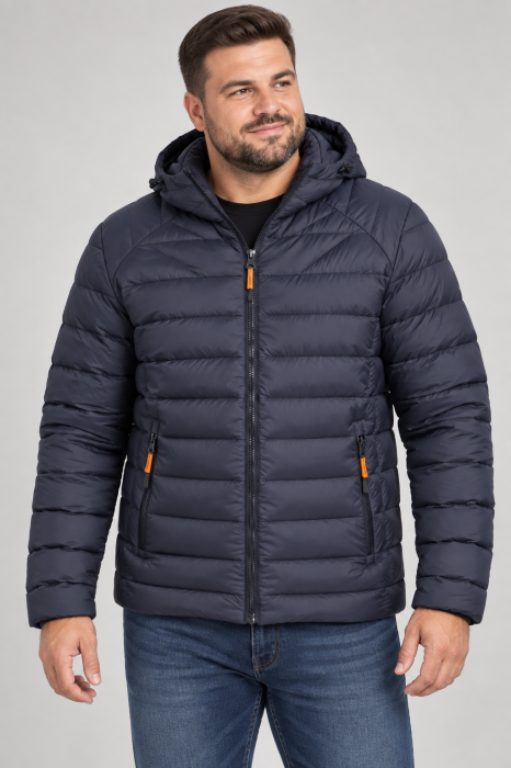 Geaca de Fas Barbati cu Gluga Detasabila si Buzunare cu Fermoar - Matlasata Casual Bleumarin 008 [3]