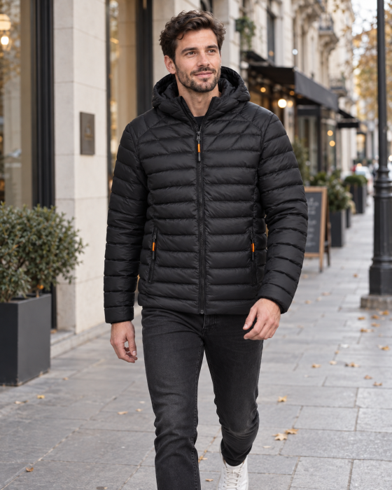 Geaca de Fas Barbati cu Gluga Detasabila si Buzunare cu Fermoar - Matlasata Casual Negru [2]