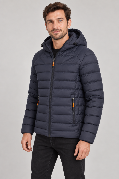 Geaca de Fas Barbati cu Gluga Detasabila si Buzunare cu Fermoar - Matlasata Casual Bleumarin [6]
