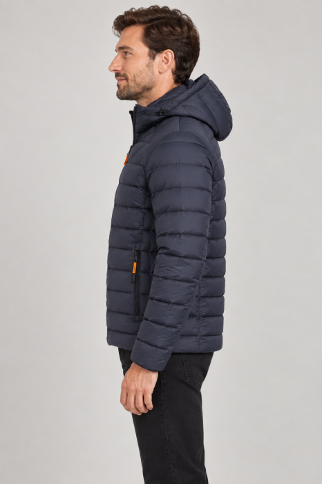 Geaca de Fas Barbati cu Gluga Detasabila si Buzunare cu Fermoar - Matlasata Casual Bleumarin [7]
