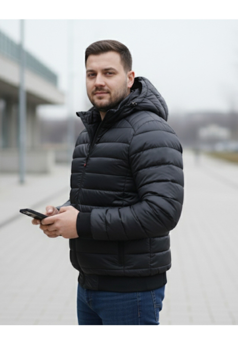 Geaca de Fas pentru Barbati cu gluga detasabila, buzunare cu fermoar negru F03 [3]