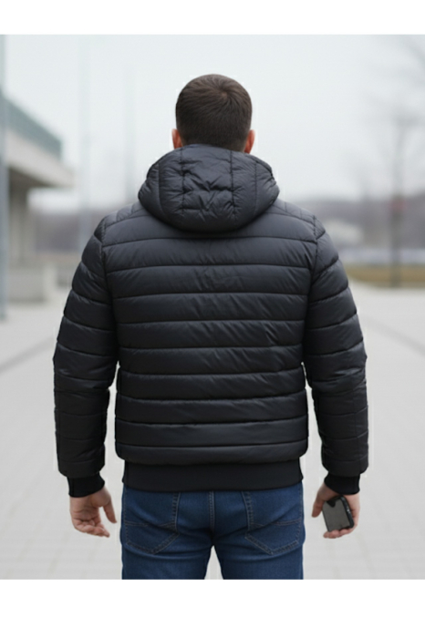 Geaca de Fas pentru Barbati cu gluga detasabila, buzunare cu fermoar negru F03 [2]