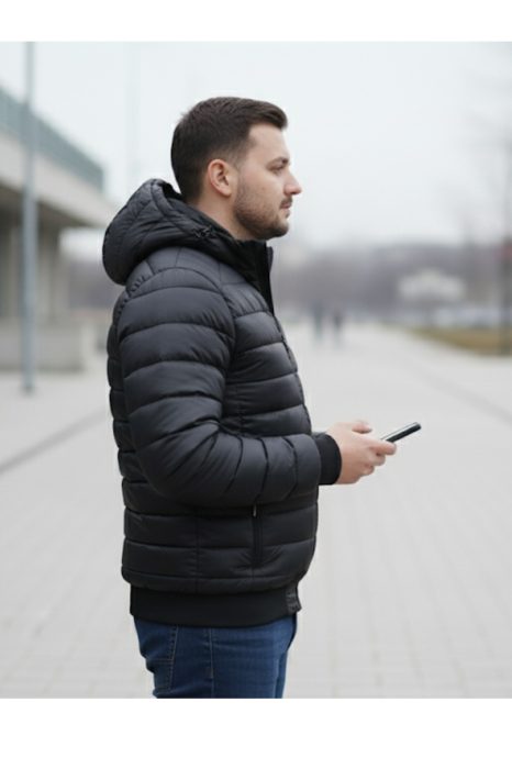 Geaca de Fas pentru Barbati cu gluga detasabila, buzunare cu fermoar negru F03 [4]