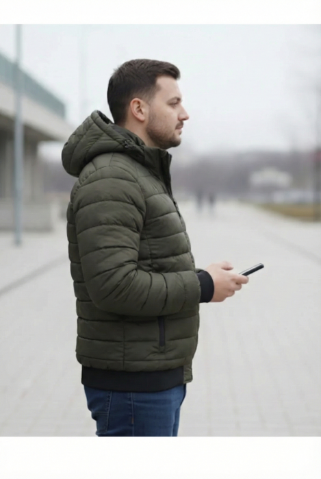 Geaca de Fas pentru Barbati cu gluga detasabila, buzunare cu fermoar kaki inchis F03 [3]