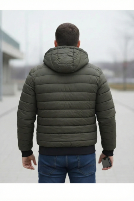 Geaca de Fas pentru Barbati cu gluga detasabila, buzunare cu fermoar kaki inchis F03 [4]