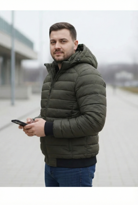 Geaca de Fas pentru Barbati cu gluga detasabila, buzunare cu fermoar kaki inchis F03 [2]