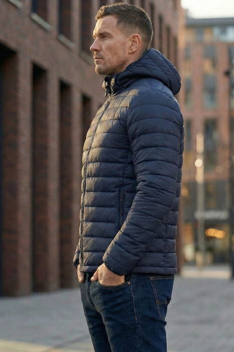 Geaca de Fas pentru Barbati cu gluga detasabila, buzunare cu fermoar bleumarin 804 [2]