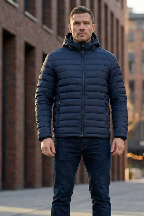 Geaca de Fas pentru Barbati cu gluga detasabila, buzunare cu fermoar bleumarin 804 [3]