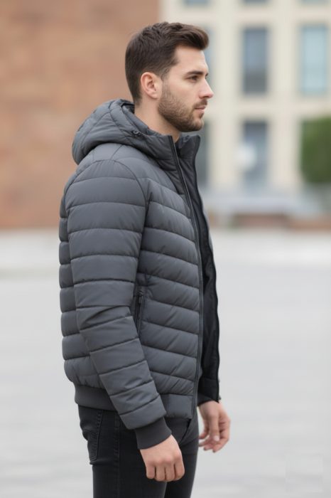 Geaca de Fas pentru Barbati cu gluga detasabila, buzunare cu fermoar gri 88912 [2]