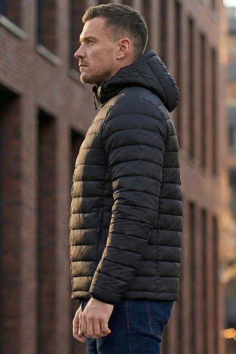 Geaca de Fas pentru Barbati cu gluga detasabila, buzunare cu fermoar negru 804 [2]