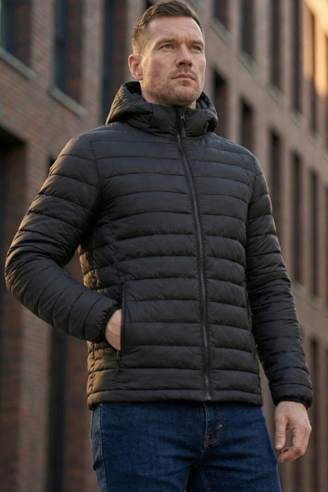 Geaca de Fas pentru Barbati cu gluga detasabila, buzunare cu fermoar negru 804 [5]