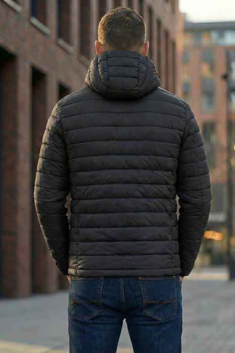 Geaca de Fas pentru Barbati cu gluga detasabila, buzunare cu fermoar negru 804 [4]