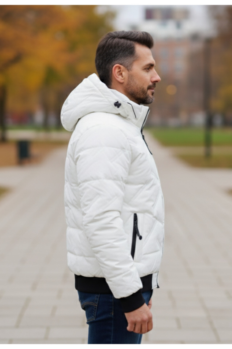 Geaca Alba de Iarna cu Gluga pentru Barbati - Eleganta si Caldura 8437 [2]