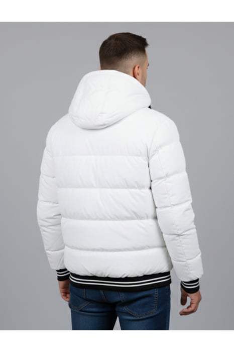 Geaca de Iarna Barbati Alba cu Gluga si Detalii Negre Contrastante 7952-4 [4]