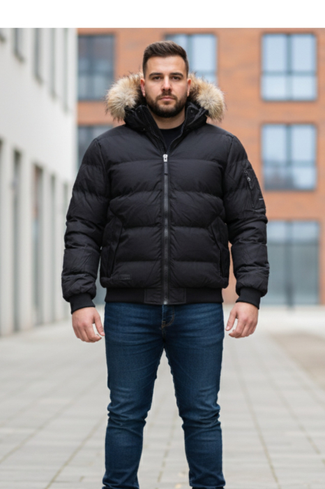 Geaca groasa Barbati marimi mari, gluga si blana detasabila, negru 8444 [2]