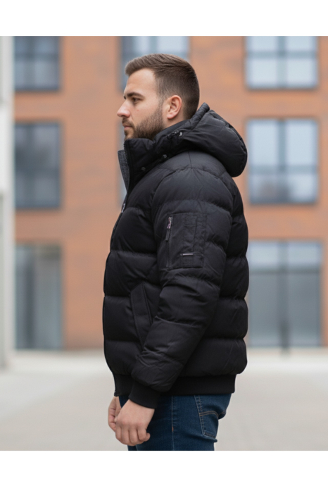Geaca groasa Barbati marimi mari, gluga si blana detasabila, negru 8444 [3]