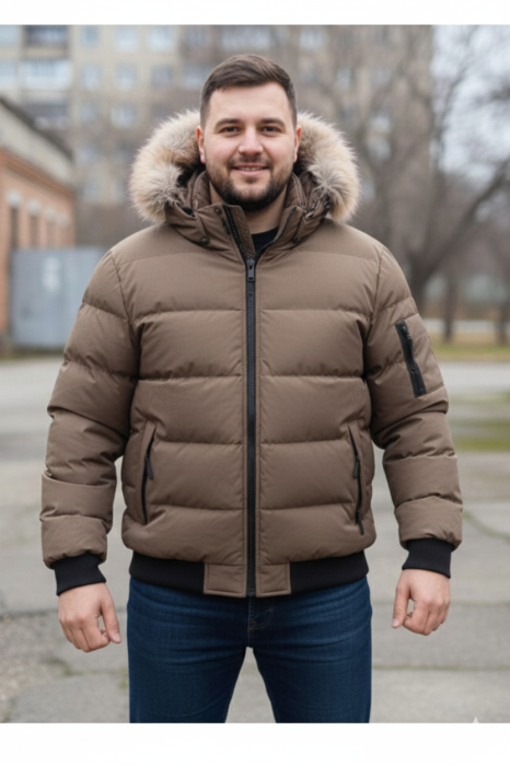 Geaca groasa Barbati marimi mari, gluga si blana detasabila, maro 8444 [4]