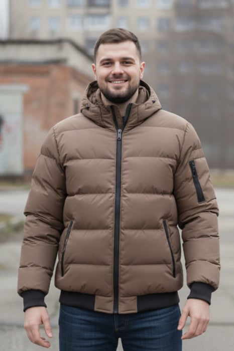 Geaca groasa Barbati marimi mari, gluga si blana detasabila, maro 8444 [1]