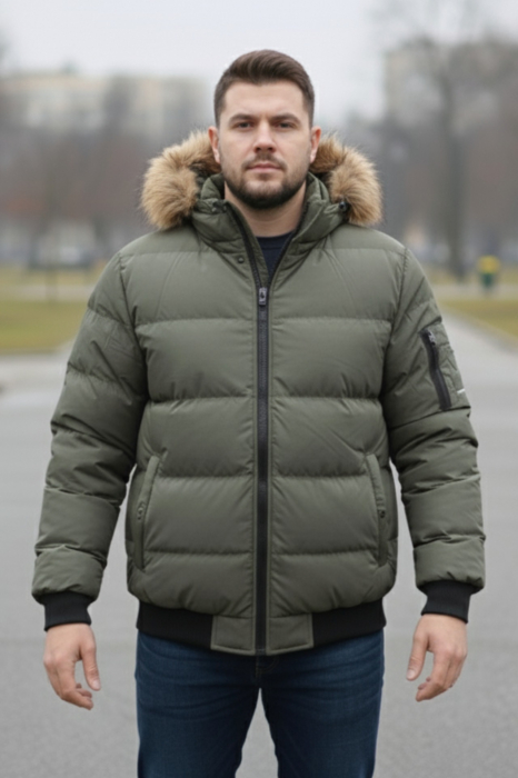 Geaca groasa Barbati marimi mari, gluga si blana detasabila, kaki 8444 [3]