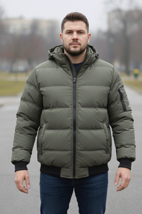 Geaca groasa Barbati marimi mari, gluga si blana detasabila, kaki 8444 [1]