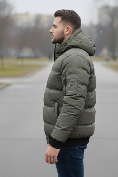 Geaca groasa Barbati marimi mari, gluga si blana detasabila, kaki 8444 [2]