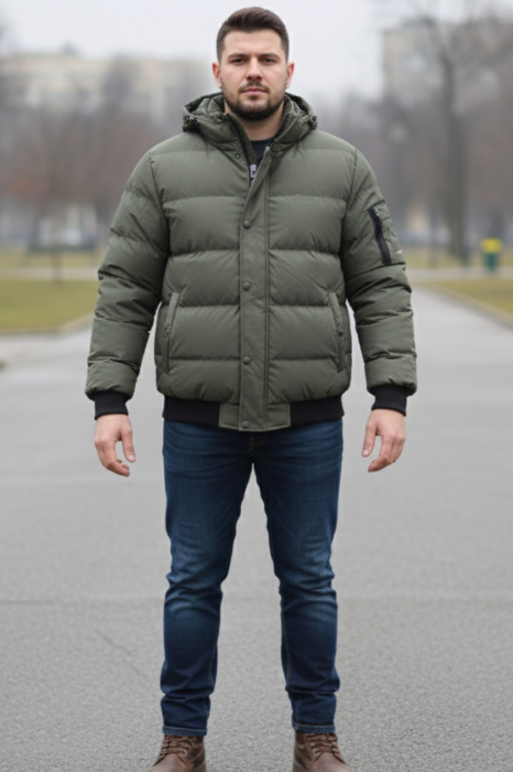 Geaca groasa Barbati marimi mari, gluga si blana detasabila, kaki 8444 [5]