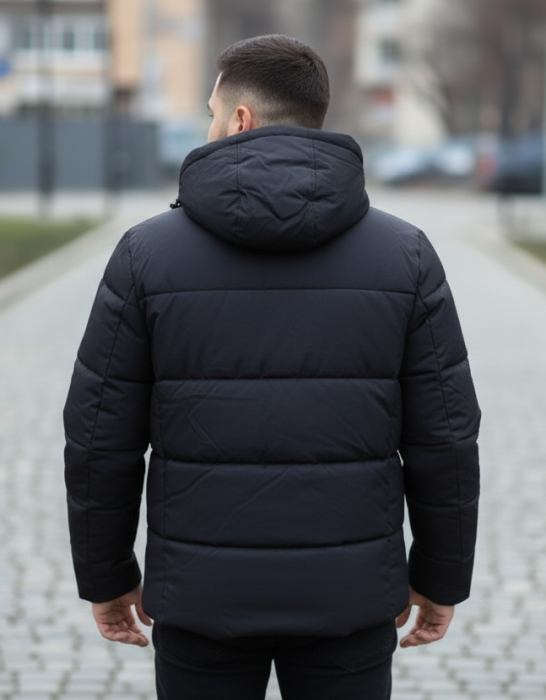 Jacheta groasa de iarna pentru barbati, neagra, cu gluga detasabila 2601 negru [3]