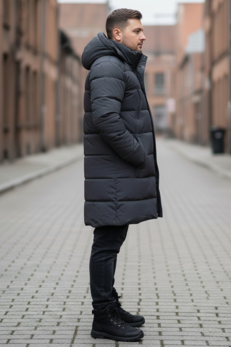 Geaca Barbati groasa de Iarna Lunga Cu Gluga Detasabila 2605 kaki/gri [3]