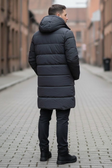 Geaca Barbati groasa de Iarna Lunga Cu Gluga Detasabila 2605 kaki/gri [2]