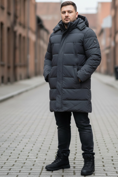 Geaca Barbati groasa de Iarna Lunga Cu Gluga Detasabila 2605 kaki/gri [4]