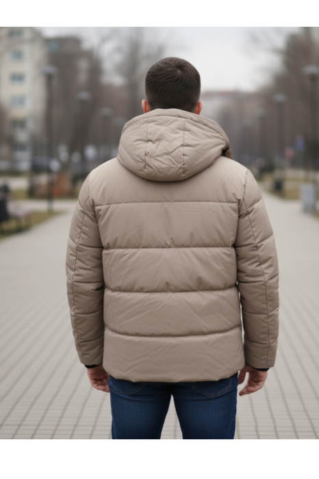 Geaca Groasa de Iarna Barbati Bej, cu Fermoar si Gluga 2601 bej [3]