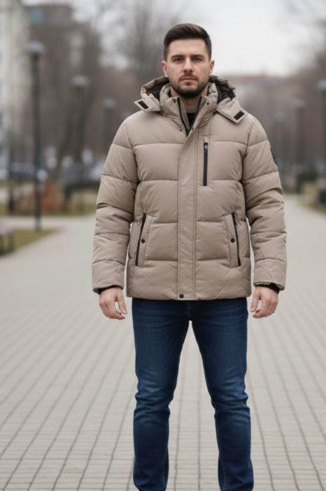 Geaca Groasa de Iarna Barbati Bej, cu Fermoar si Gluga 2601 bej [4]