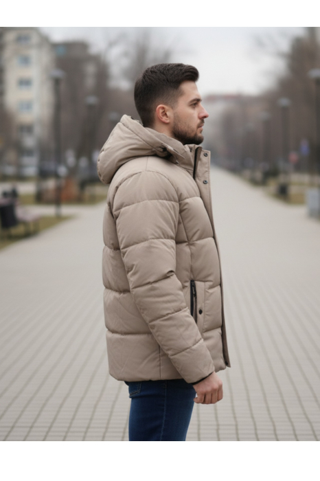 Geaca Groasa de Iarna Barbati Bej, cu Fermoar si Gluga 2601 bej [2]