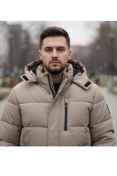 Geaca Groasa de Iarna Barbati Bej, cu Fermoar si Gluga 2601 bej [5]